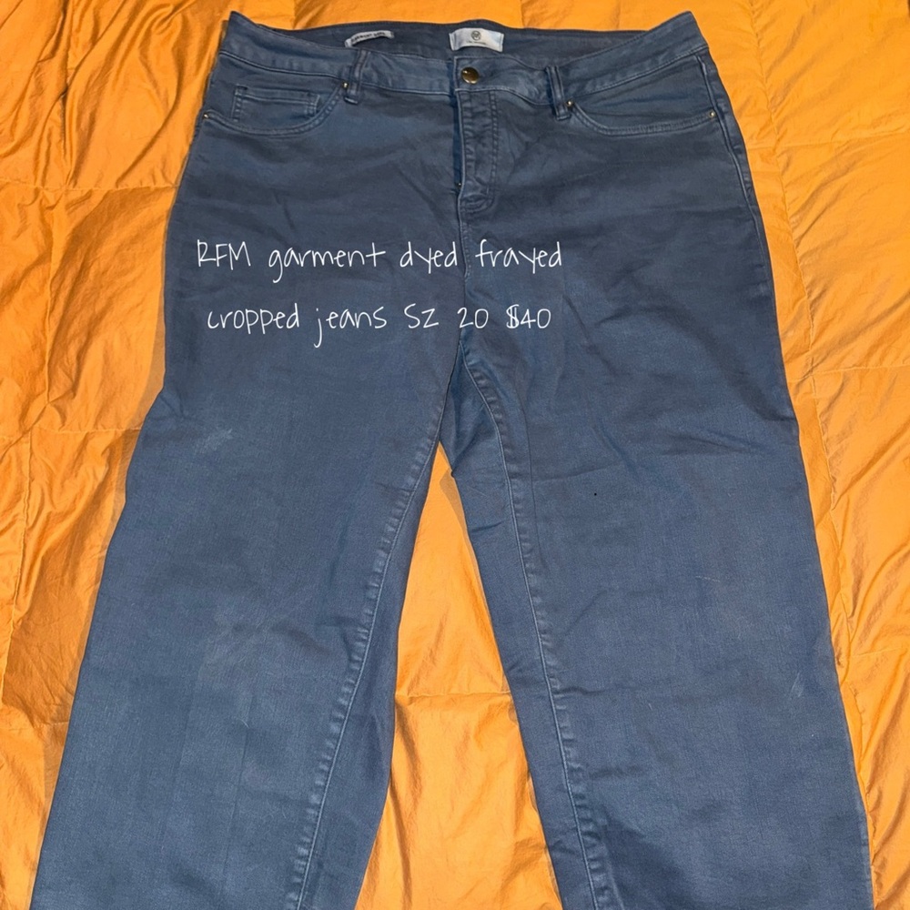 Blue Ankle Cropped Jeans with Text Design